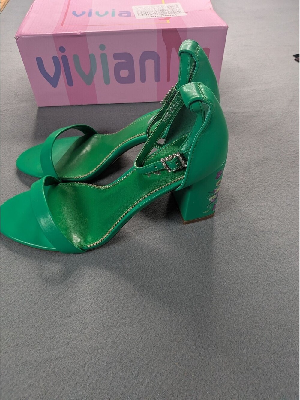 Viviany Heels Womens Size 9 Green Strappy Block Heel Floral Butterfly Sandals - Picture 6 of 10